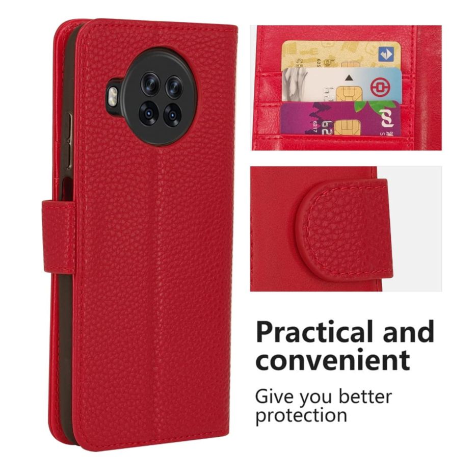 LOKAKA Xiaomi 10T Lite 5G Leather Case with Credit Card Slots Luxury Look Leather Wallet Case for Xiaomi 10T Lite 5G Red (6.67")