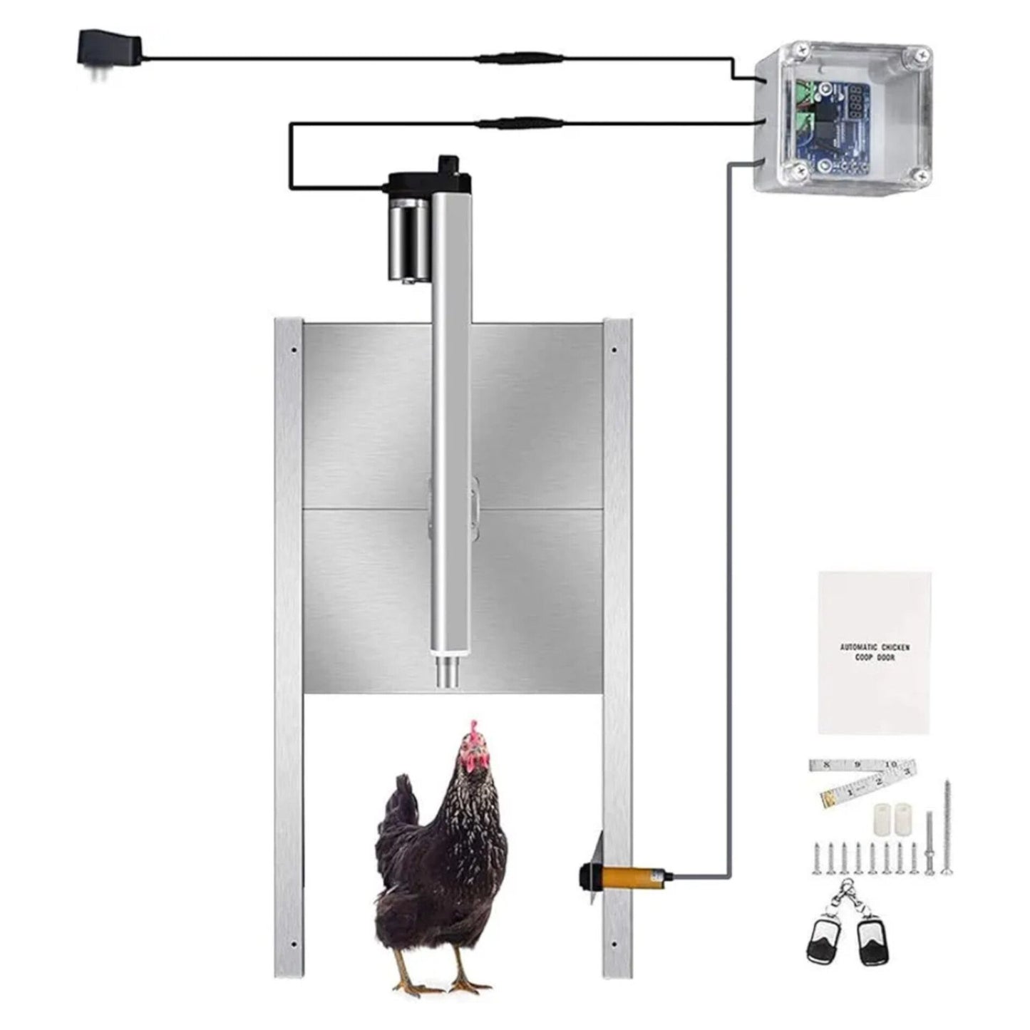 Chicken Flap, automatic chicken flap, door opener chicken coop with timer, infrared induction, remote control possible (with slider 30x 32 cm)