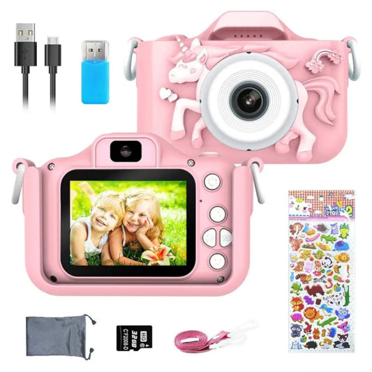 Children's Digital Camera, 20MP, 1080P HD, Double Lens, Selfie Camera, 8X Zoom, Automatic Shut-Off, 32GB TF Card, 2 Inch Children's Camera, Pink