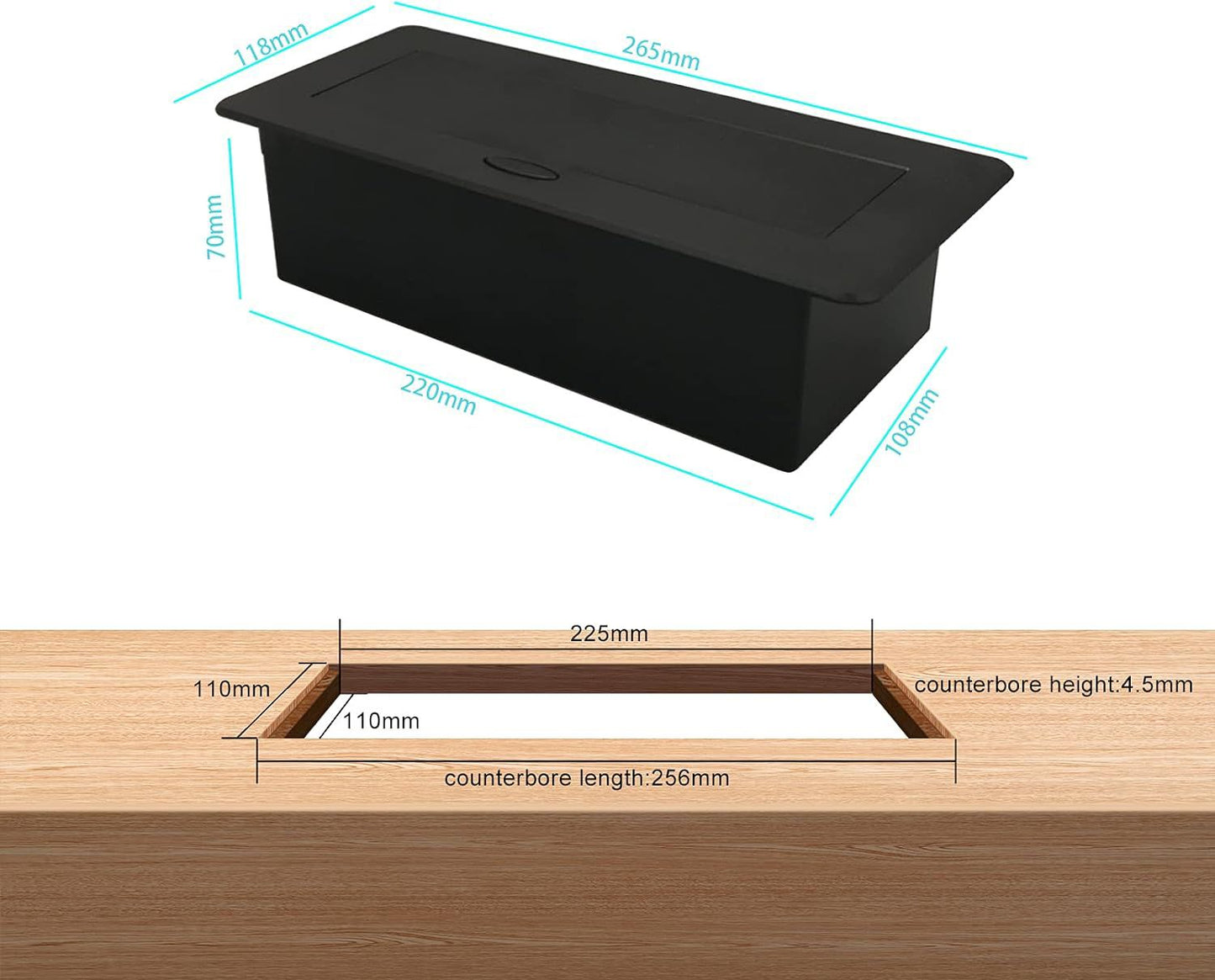 Table Top Hidden Socket, table socket pop up socket desktop with 2 sockets and 2 USB ports Typec Connection Box, Silver Black