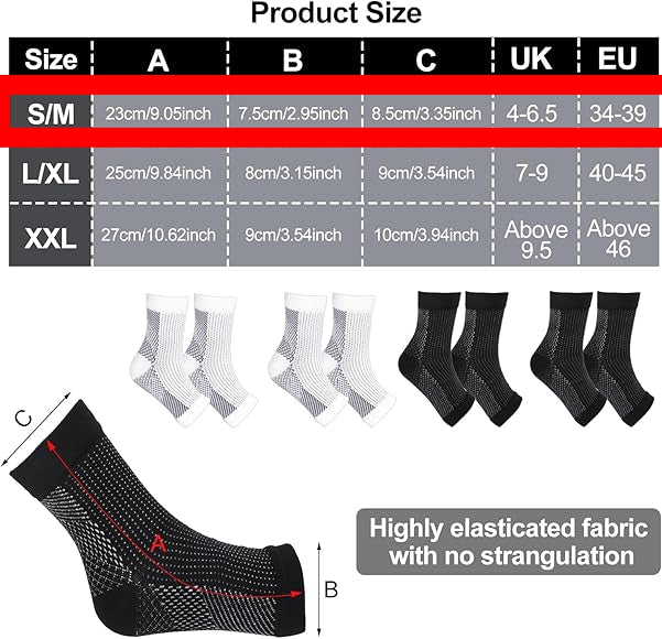 4 Pairs of Neuro Socks for Men and Women, Ankle Brace Orthopaedic Compression Socks, Neuropathy Socks, Plantar Fasciitis Socks, Compression Socks, Sprained Ankle Support