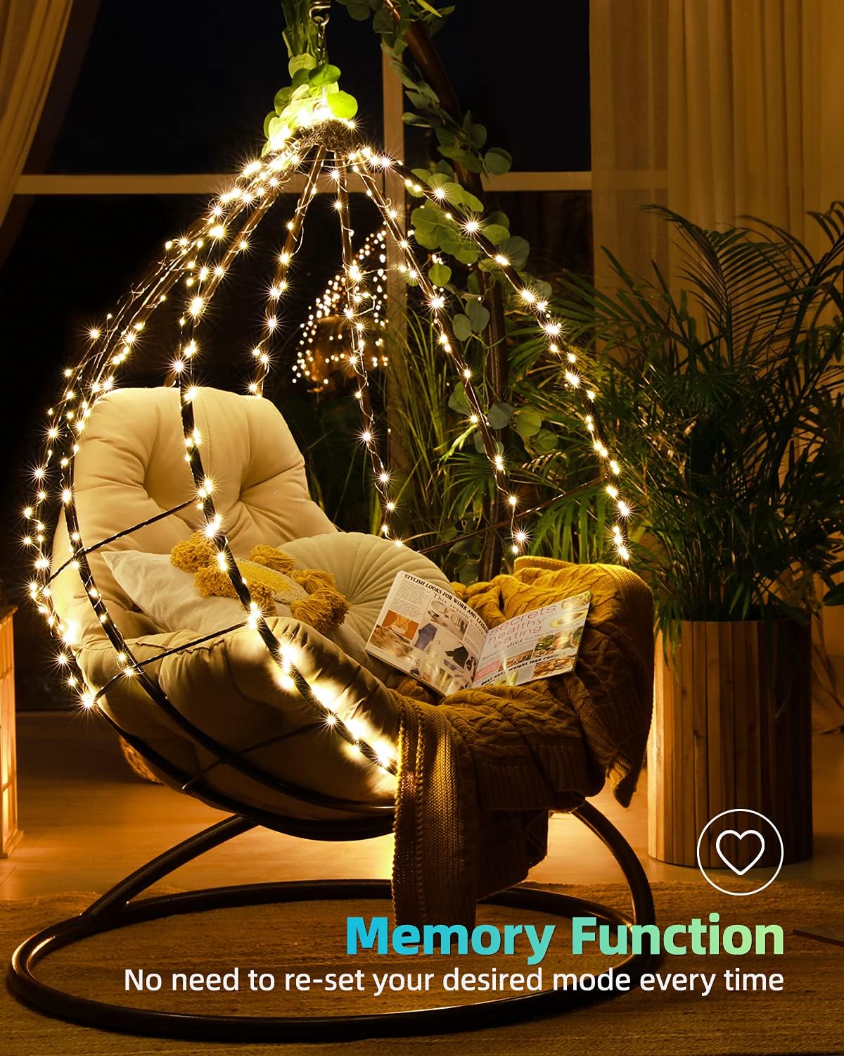 Outdoor Fairy Lights, 10 m, 100 LED Fairy Lights, Power, Warm White with 8 Modes and Memory Function, Waterproof IP44 for Balcony, Garden, Railing, Christmas, Indoor, Outdoor Decoration