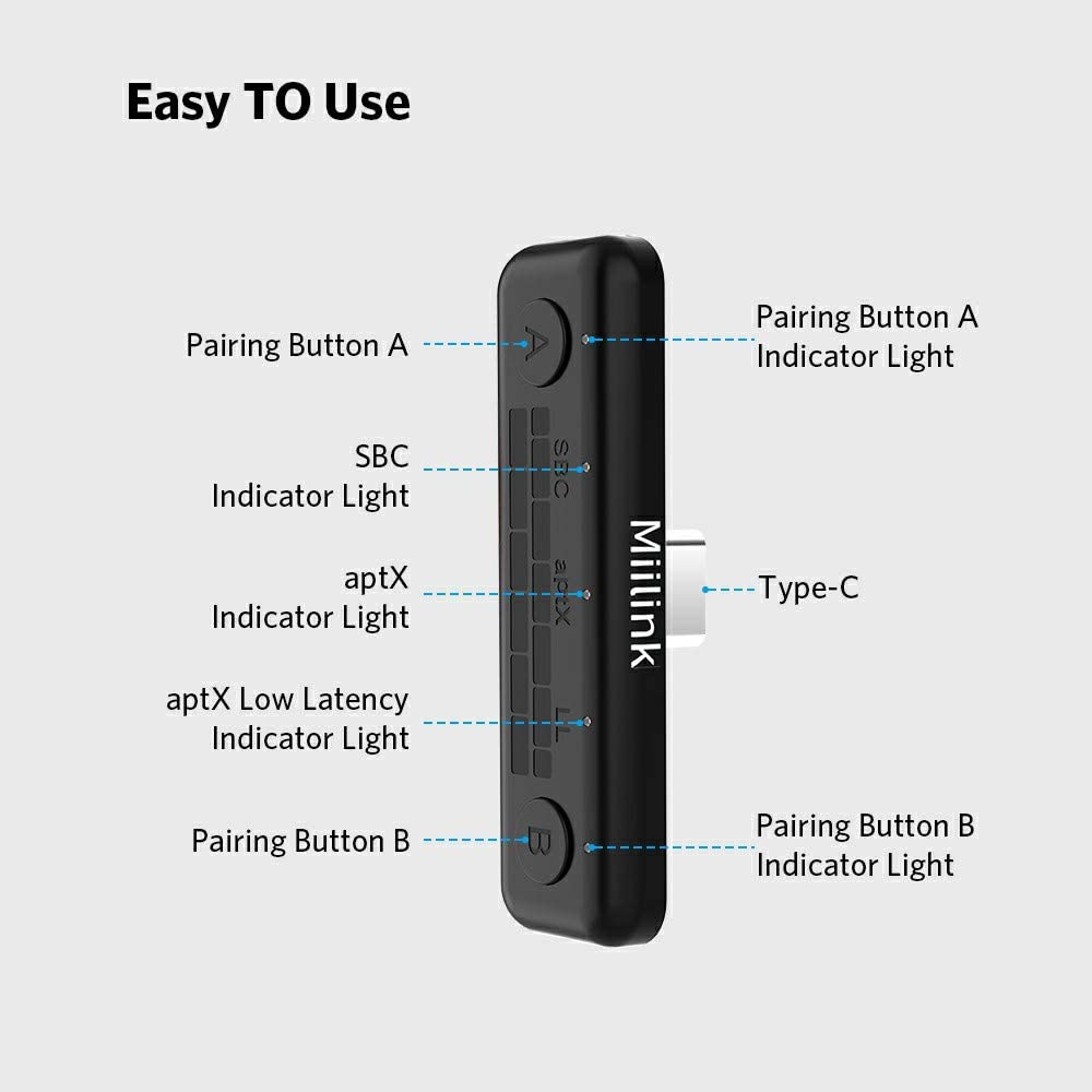 USB Bluetooth 5.0 Adapter by 1Mii for PC/PS4, PS5 Dual Link Bluetooth Audio Transmitter with APTX Low Latency, USB Audio Adapter Bluetooth Dongle for Headphones, Bluetooth Speaker