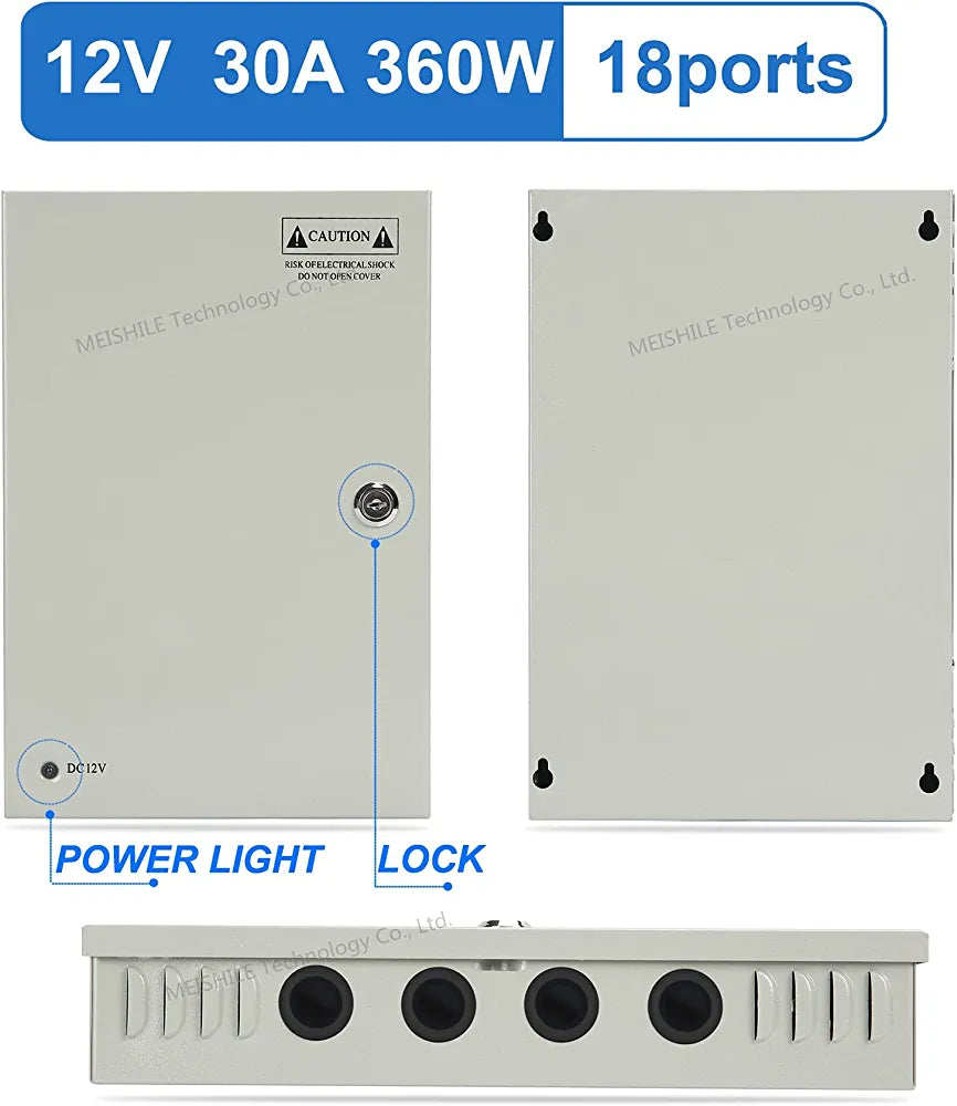 Power Supply 18 Channel 12V 2A DC 12V 30A 360W 220V AC-DC Transformer Switching Power Supply Stabilised Control Unit Box Application for CCTV Camera Video Surveillance Systems LED