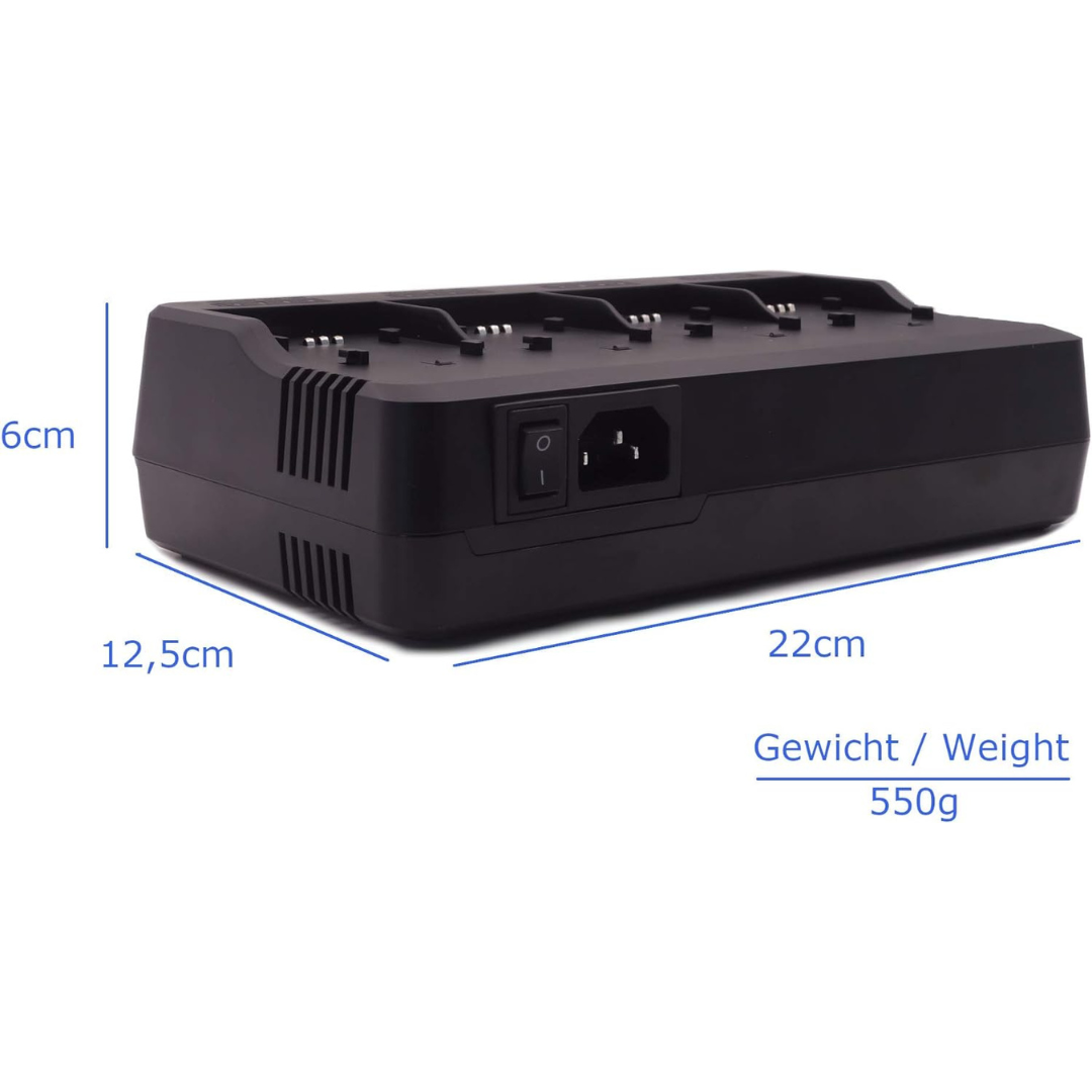 Baxxtar Pro, 4 channel charger (2A per slot) - compatible with all batteries in the Sony NP-F series NP-F550 NP-F750 NP-F970 NP-F990 NP-FM500H etc.