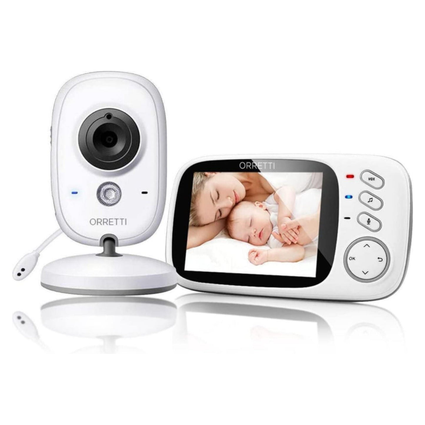 Orretti V8 Baby Monitor with Camera and Extra Battery - Night Vision Two Way Talk VOX Mode Temperature Sensor Lullabies 3.2 inch LCD Screen Smart Video Monitor for Baby/Elder/Pet with UK-Plug