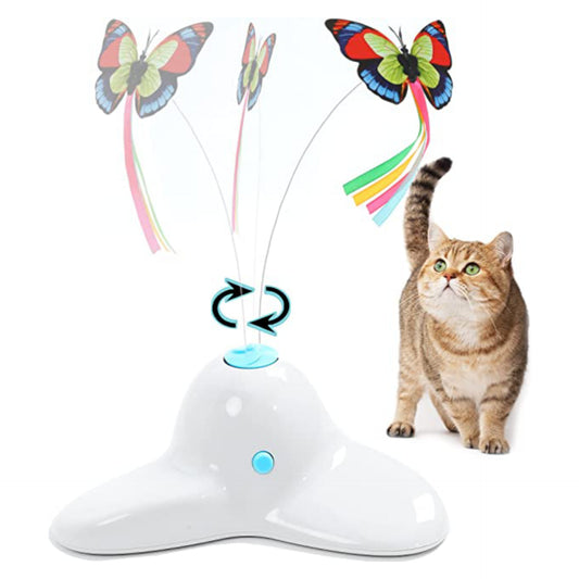 Cat Toy with 360° Electric Rotating Butterfly, Vealind Indoor Interactive Play Teaser (Cream White)