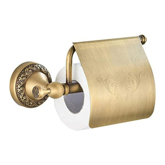 Toilet Paper Holder By CASEWIND Quality Brass with Lid with Carved Base in Antique Style Bronze Colour Practical for Bathroom, Toilet and Kitchen