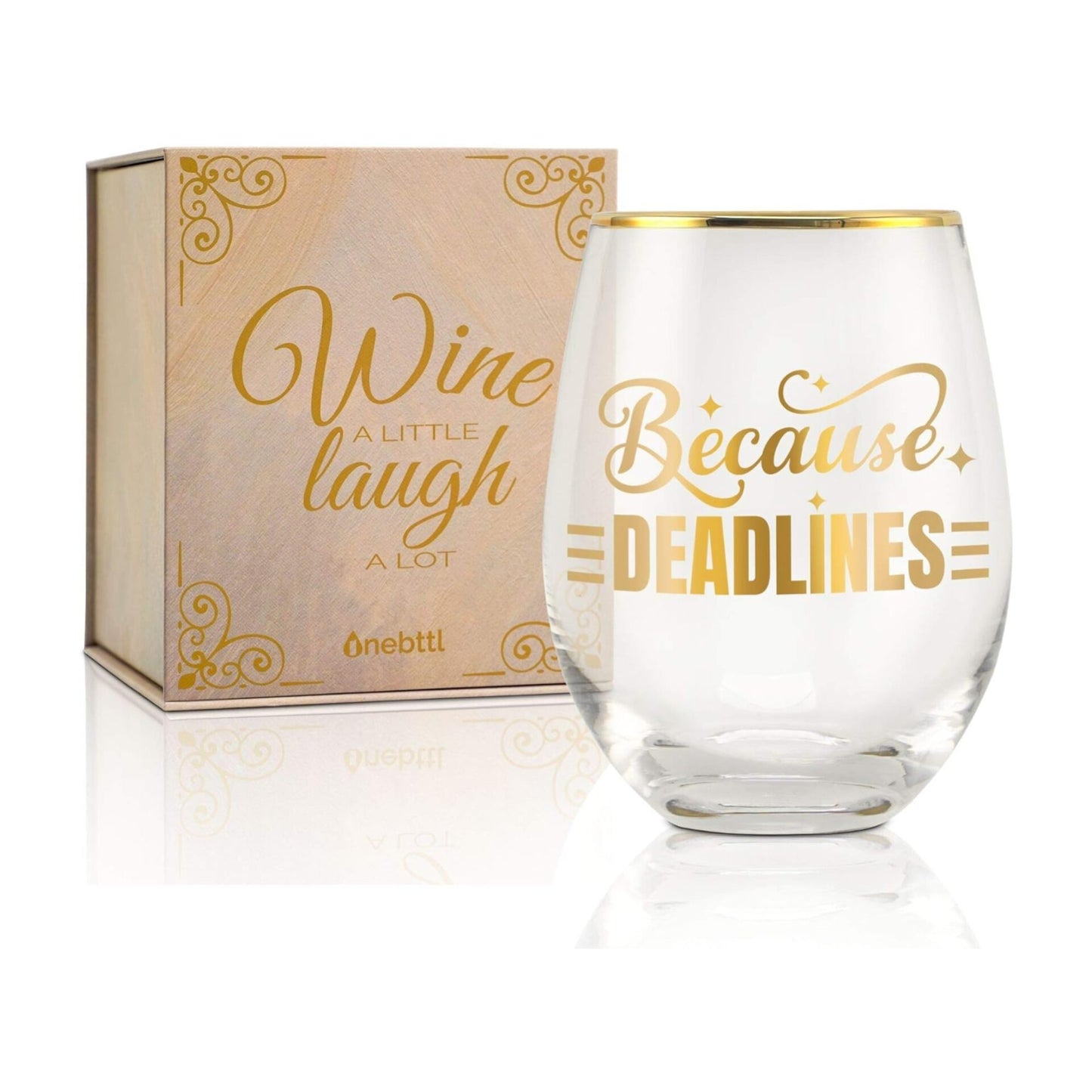 Wine Glass, Because Deadline, Onebttl 18 Oz Stemless Wine Glass for Women, Girls, Her, Friends, Teachers, Coworkers - for Birthday, Christmas - Gag Gifts for Employees, Staff, Secretary