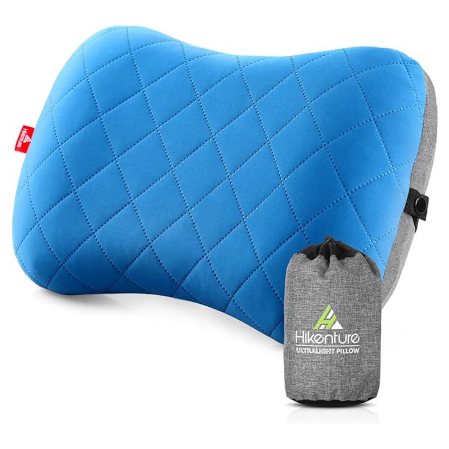 Inflatable Camping Travel Pillow By Hikenture with removable cushion cover, ergonomic pillow, comfortable neck pillow for travel/outdoor, inflatable travel neck pillow, blue/black/grey