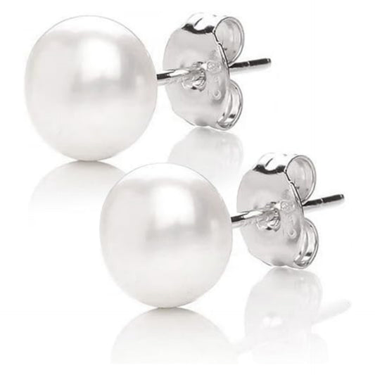 Women's Stud Earrings 6 mm Freshwater Pearl White 925 Sterling Silver Pearl Earrings