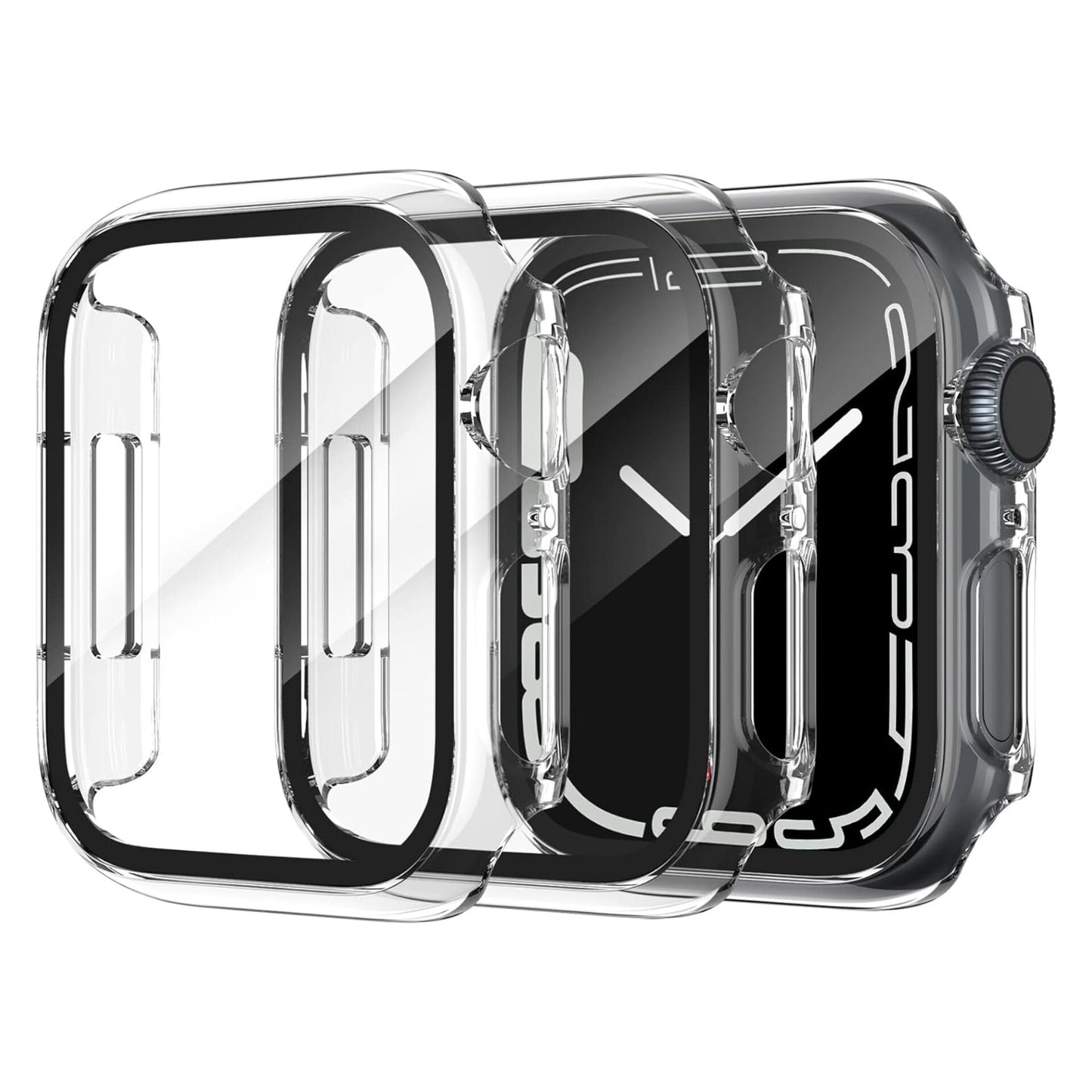 LIWIN Pack of 3 protective cases compatible with Apple Watch Series 7 PC case with glass, all-round protective case HD ultra-thin protective glass display hard case scratch-resistant housing compatible with iWatch 7 45 mm