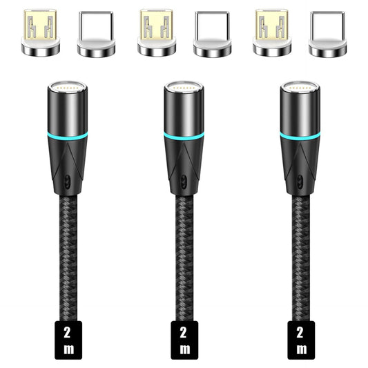 Magnetic Charging Cable, 2 in 1 Gen12 (2m/3 Pack) 18W Magnetic Phone Charger and Data Transfer Magnetic Charger for USB-C and Micro USB Phones