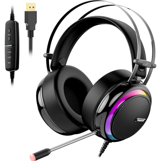 USB Gaming Headset with Mic for PC/Laptop,Tronsmart Glary 3.5mm Wired Stereo Gaming Headset with Virtual 7.1 Surround Sound,RGB Noise Cancelling Gaming Headphones