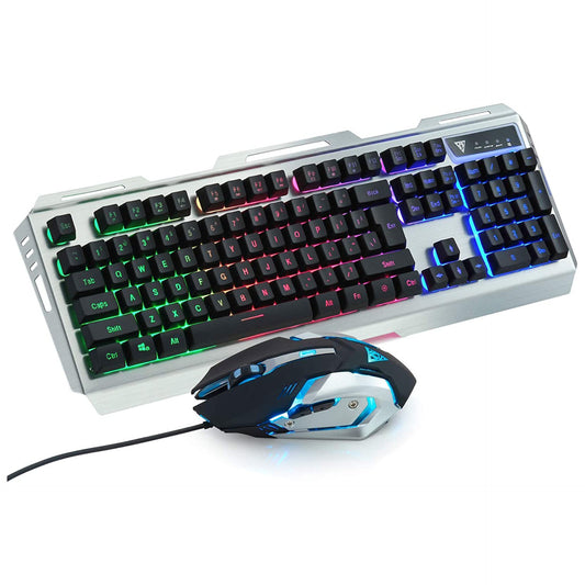 Keyboard by GREENTREEN, Gaming Keyboard, Wired with Mouse, Aluminum Alloy Surface, RGB Multi-Color (QWERTY Layout)