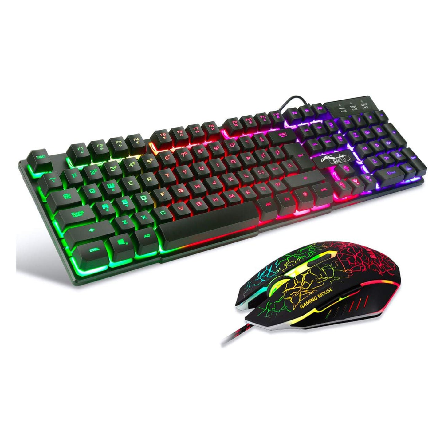 LED Backlit 7 Colors Brightness USB Waterproof Gaming Keyboard and Mouse Set, QWERTY DE Layout, Mouse with 2400DPI + Durable Mouse Pad