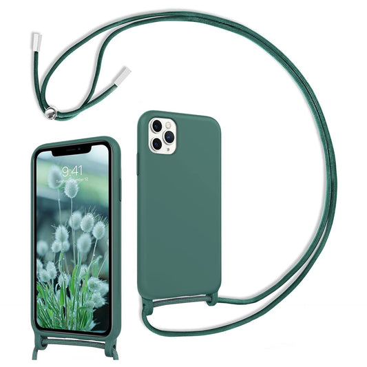 iPhone 11 Pro Max Case with Strap by DUEDUE, Mobile Phone Chain iPhone 11 Pro Max Mobile Phone Case Silicone with Strap Shockproof Protective Case Soft Silicone TPU for iPhone 11 Pro Max Case Silicone 6.5 Inch Pine Green