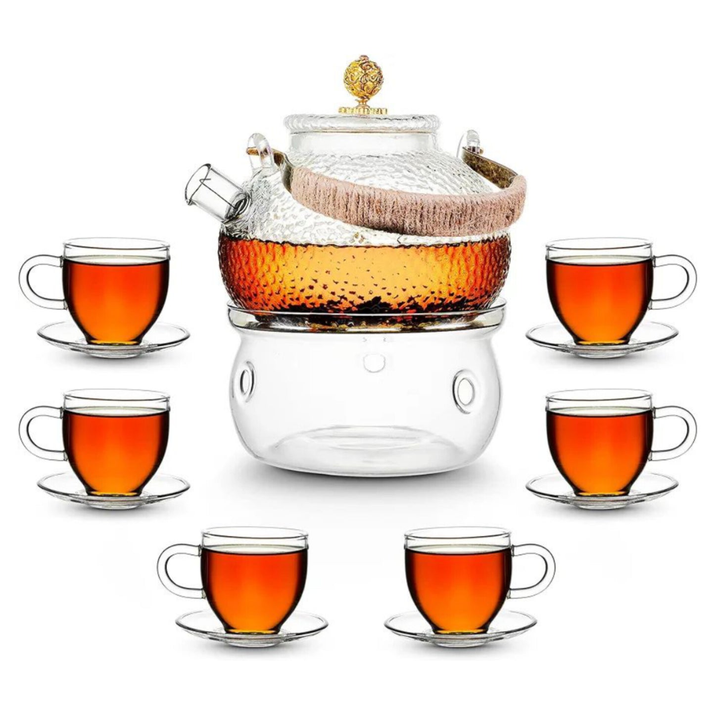 Glass Teapot with Infuser, Teapot Glass Teapot with Stove Safe, Blooming and Loose Leaf Tea Maker Set (850 ml + 6 (100 ml) + Tea Cosy)