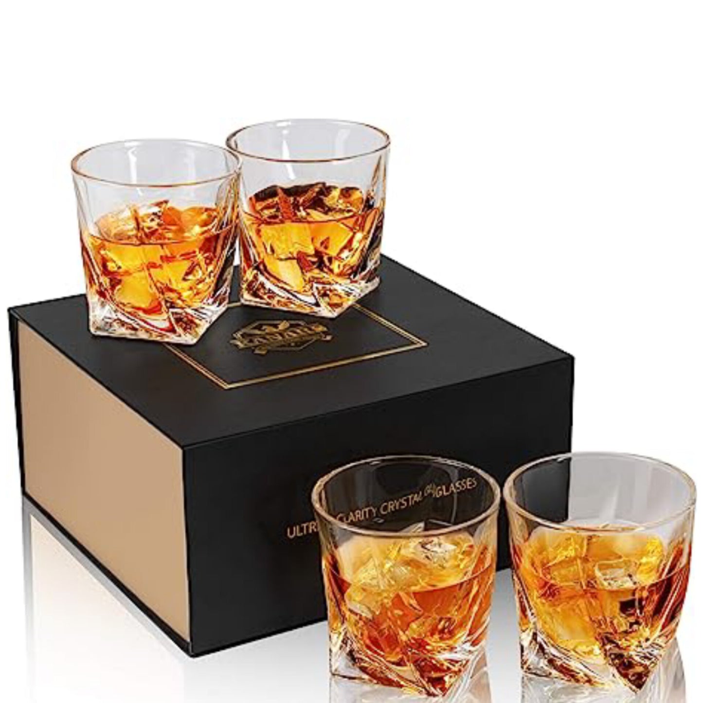 Whiskey Glass Set, No-Lead Crystal Whisky Glasses 300 ml for Cocktail, Cognac, Bourbon, Tequila, Martini, Unique Stylish Gift Box, 4-Piece