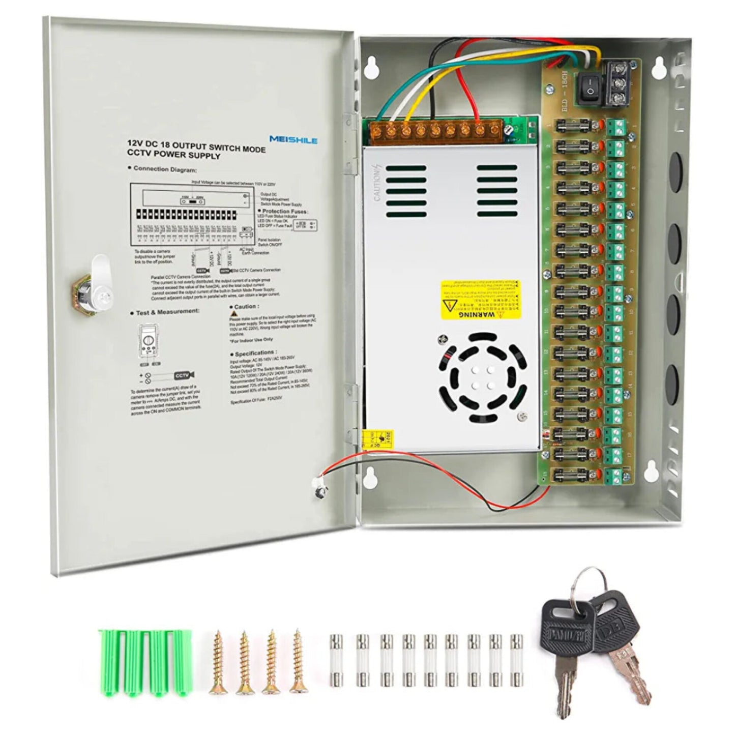 Power Supply 18 Channel 12V 2A DC 12V 30A 360W 220V AC-DC Transformer Switching Power Supply Stabilised Control Unit Box Application for CCTV Camera Video Surveillance Systems LED