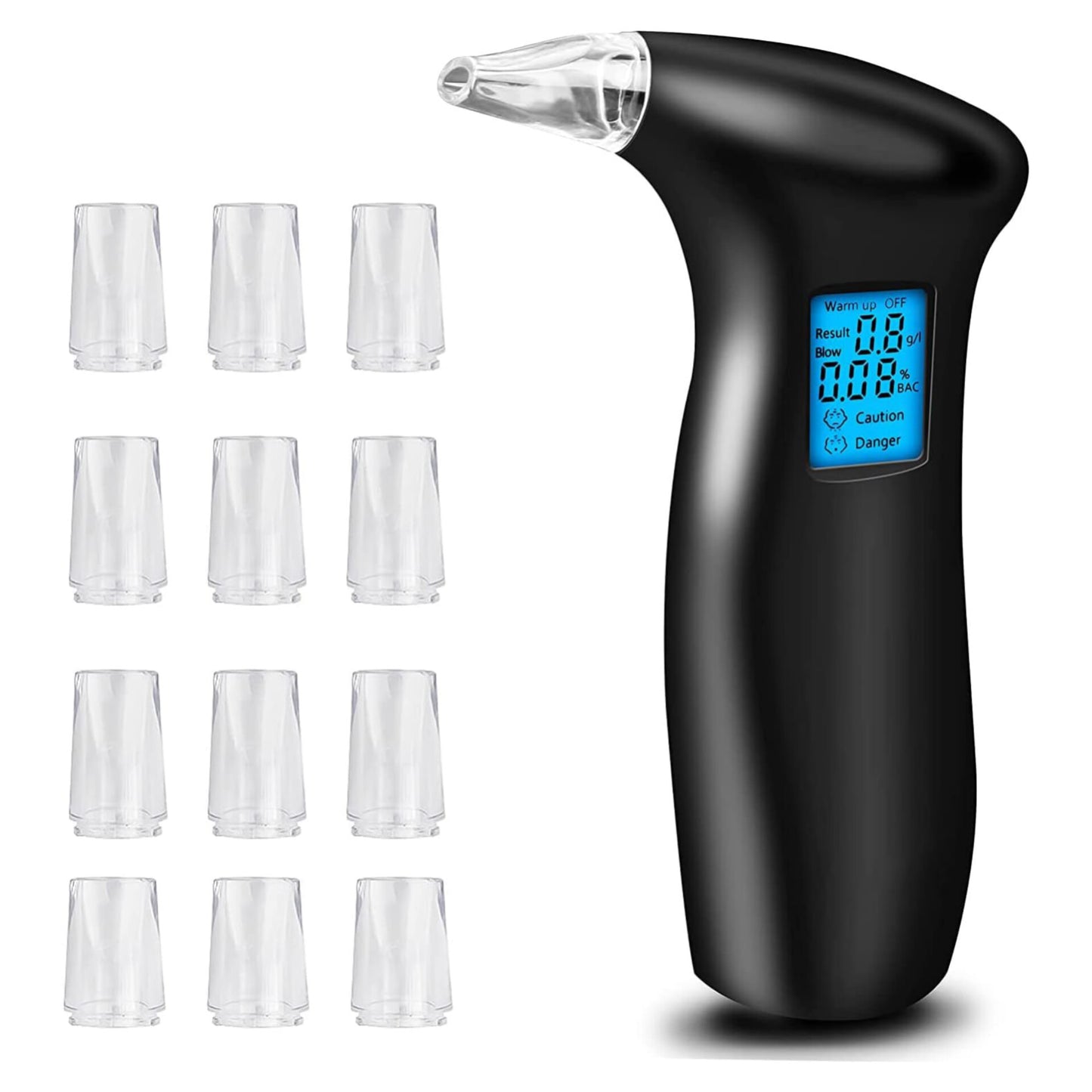 Portable Breathalyzer to Test Alcohol, Professional Digital Alcohol Tester with 12 Mouthpieces, Blue LCD Screen, Quick Response, Auto Power Off