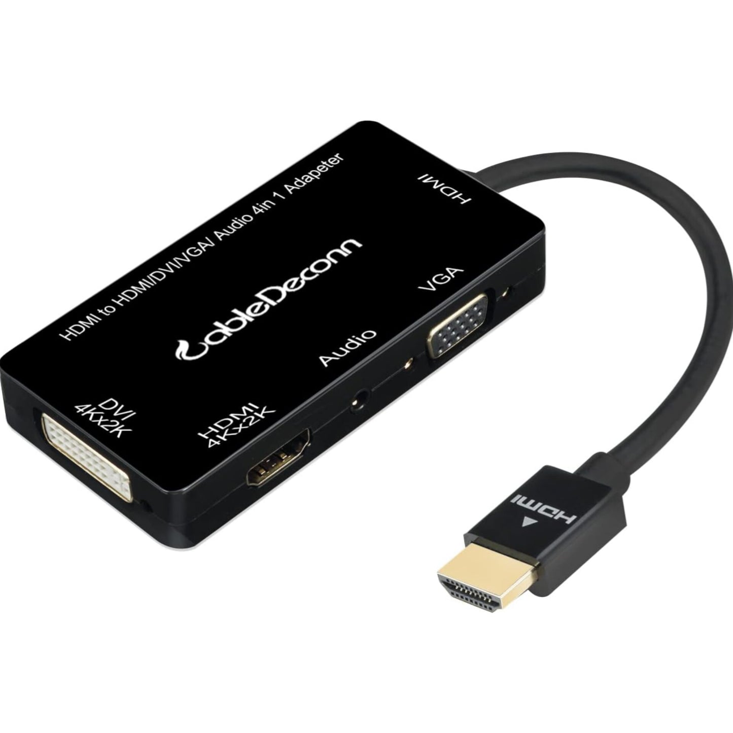 4-in-1 HDMI to HDMI DVI 4K VGA Adapter Cable By CableDeconn Multiport with Audio Output Adapter Converter (Black)