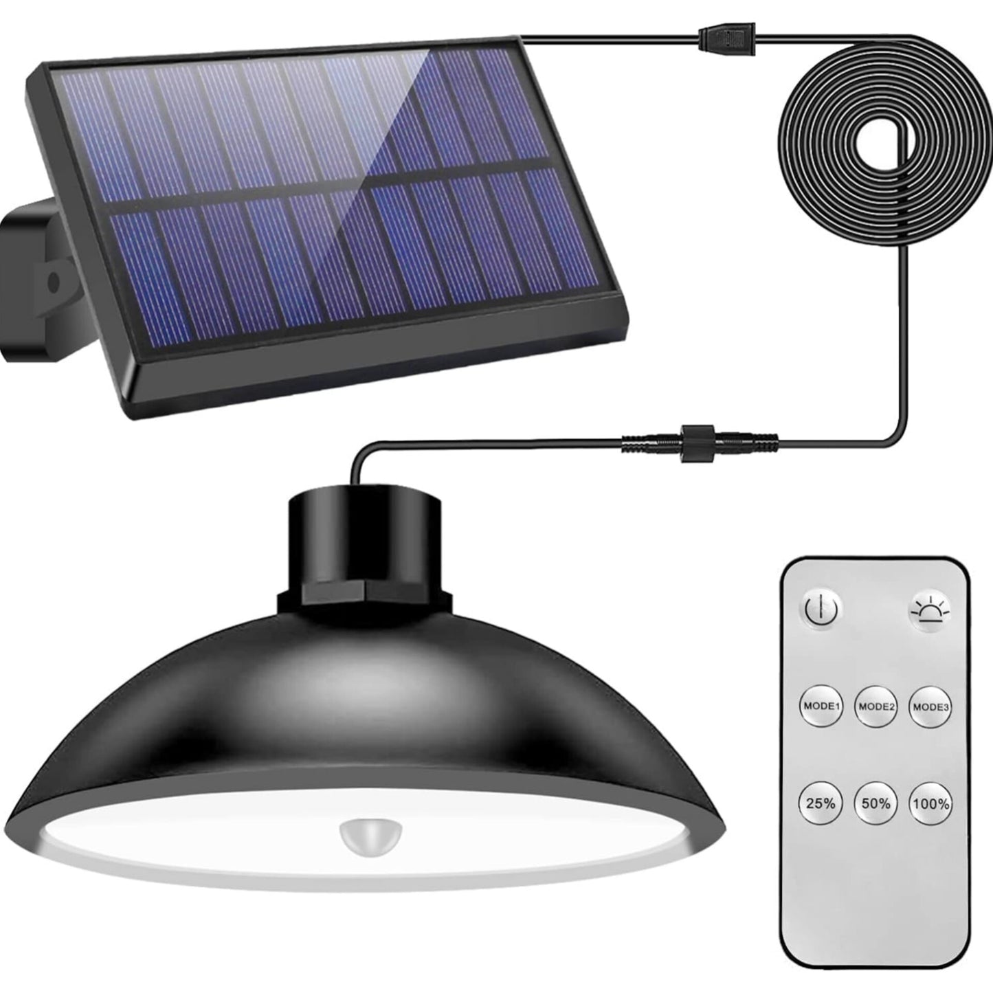 Solar Hanging Lights for Outdoors, 78 LEDs, 3 Modes, Solar Lights with Motion Sensor, Remote Control, 3 m Cable, 360? Adjustable Solar Panel with IP65 Waterproof Solar Lamp for Garden, Patio, Balcony, Garage