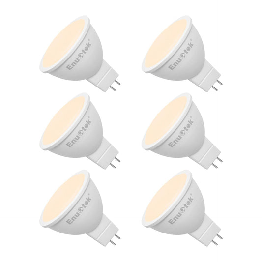 MR16 GU5.3 LED Spot Light Bulbs Spotlights 7W 650Lm 120 Beam Angle Warm White 3000K 12V AC DC GU5.3 Bi-Pin Base Not Dimmable Replace 60W Halogen Lamp 6 Pack by Enuotek