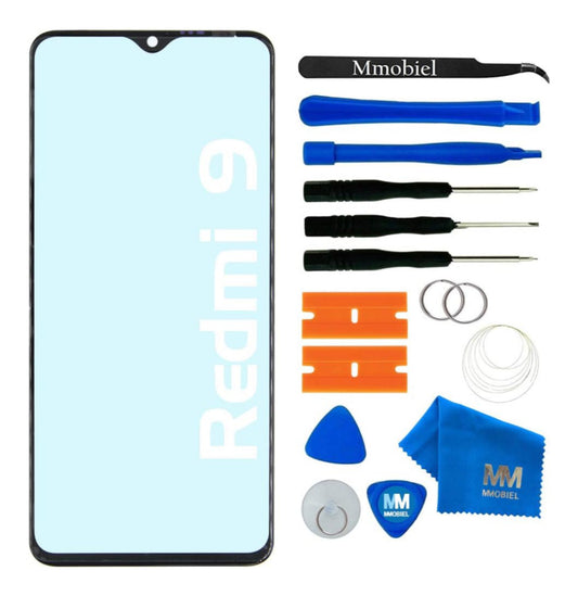 Front Glass Repair Kit by MMOBIEL Compatible with Xiaomi Redmi 9-6.53 inch 2020 - Lens Screen Replacement Repair Kit - Incl. Toolkit - Black