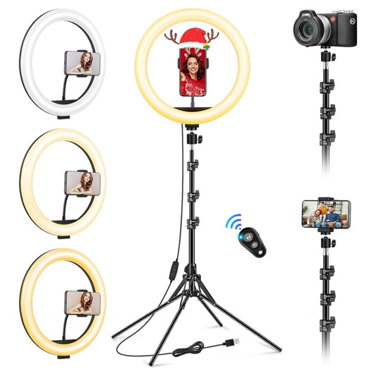 12 inch Ring Light with Tripod Stand & Phone Holder Tall 177cm/69.5", Large Professional Selfie Ring Lights for Phone, LED Standing Ringlight for Makeup, Tiktok, Video, Streaming, Youtube