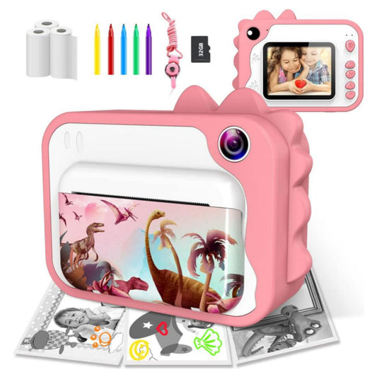 Instant Print Camera for Kids 12MP Digital Camera for Kids Aged 3-12 Ink Free Printing Video Camera for Kids 1080P 2.4 Inch Screen with 32GB SD Card,Color Pens,Print Papers (Pink)