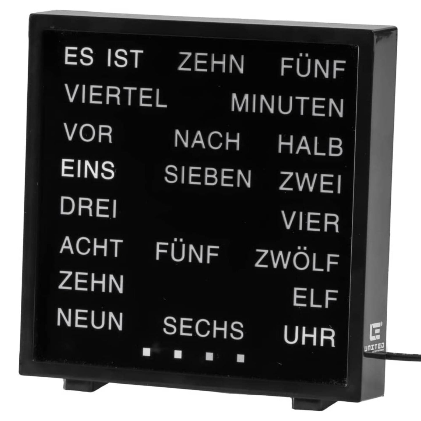 LED Word Clock in German, Clock with words/Word Clock, Black, 17x16.5 cm