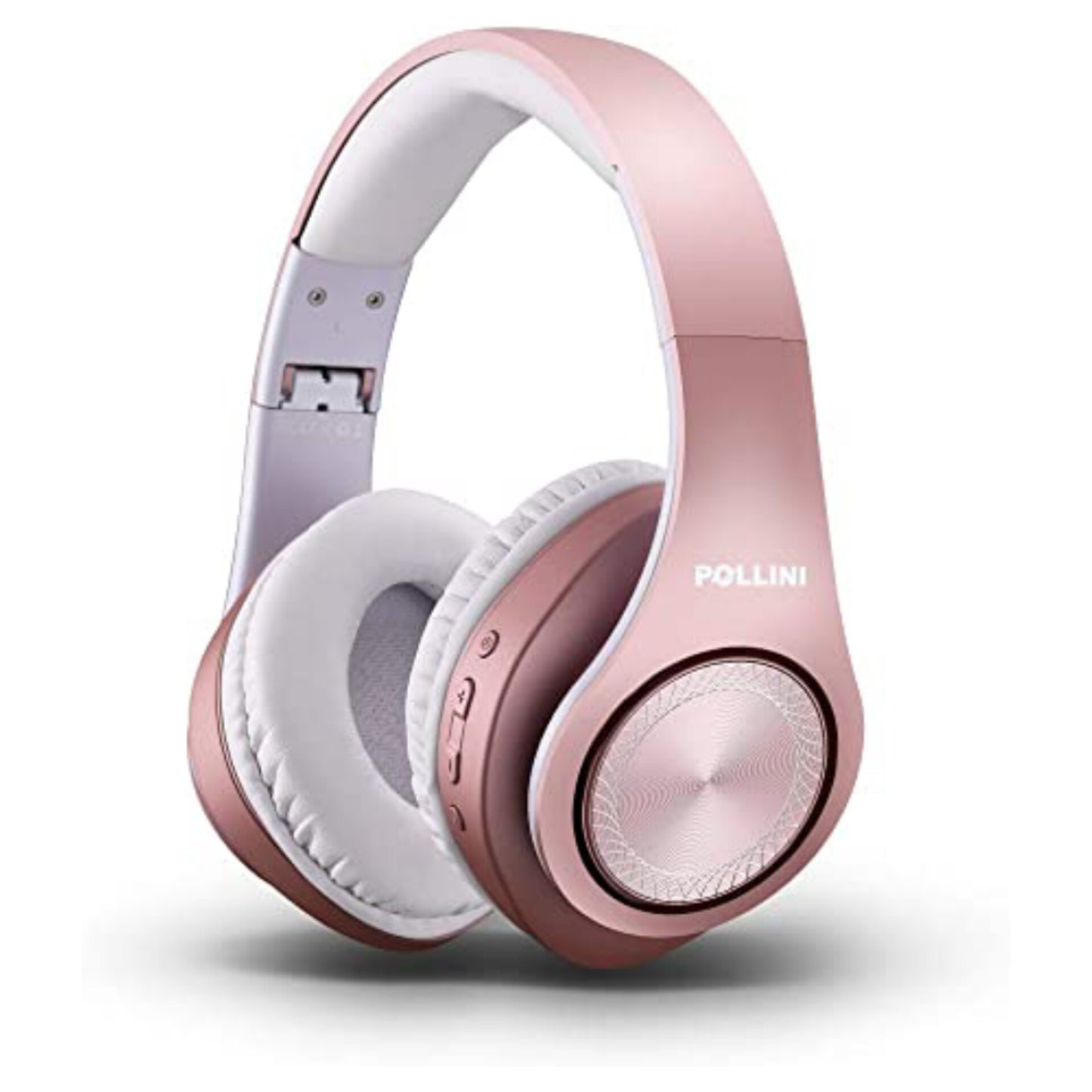 Bluetooth Headphones Wireless by Pollini 40H Playtime Foldable Over Ear Headphones with Microphone, Deep Bass Stereo Headset with Soft Memory-Protein Earmuffs for iPhone/Android Cell Phone/PC(Rose Gold)