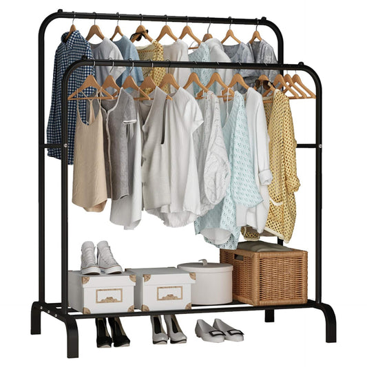 Cloths Garment Rack by UDEAR, 43.3 Inches Freestanding Double Rod Clothing Racks for Hanging Clothes,Black